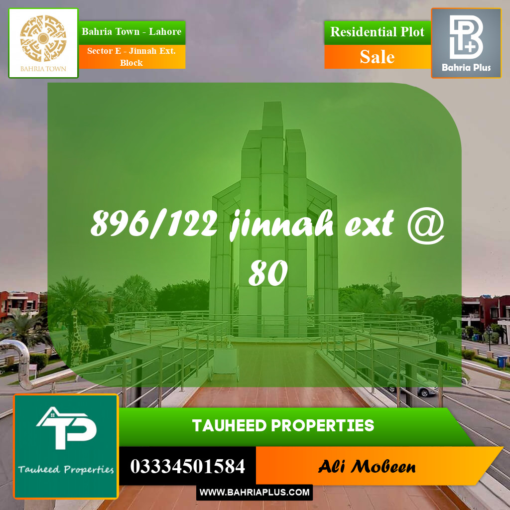 Residential Plot for Sale in Sector E - Jinnah Ext. Block -  Bahria Town, Lahore - (BP-157424)