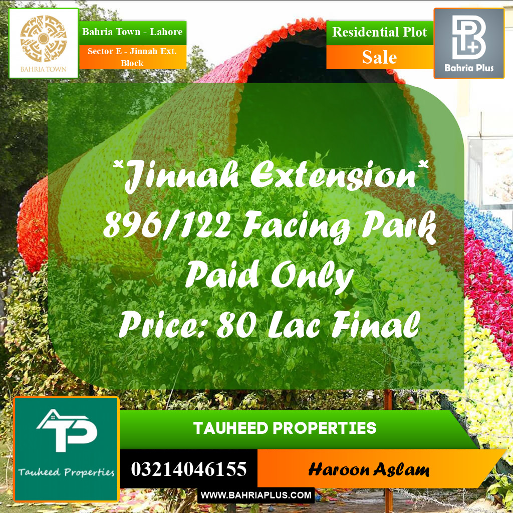 Residential Plot for Sale in Sector E - Jinnah Ext. Block -  Bahria Town, Lahore - (BP-157428)