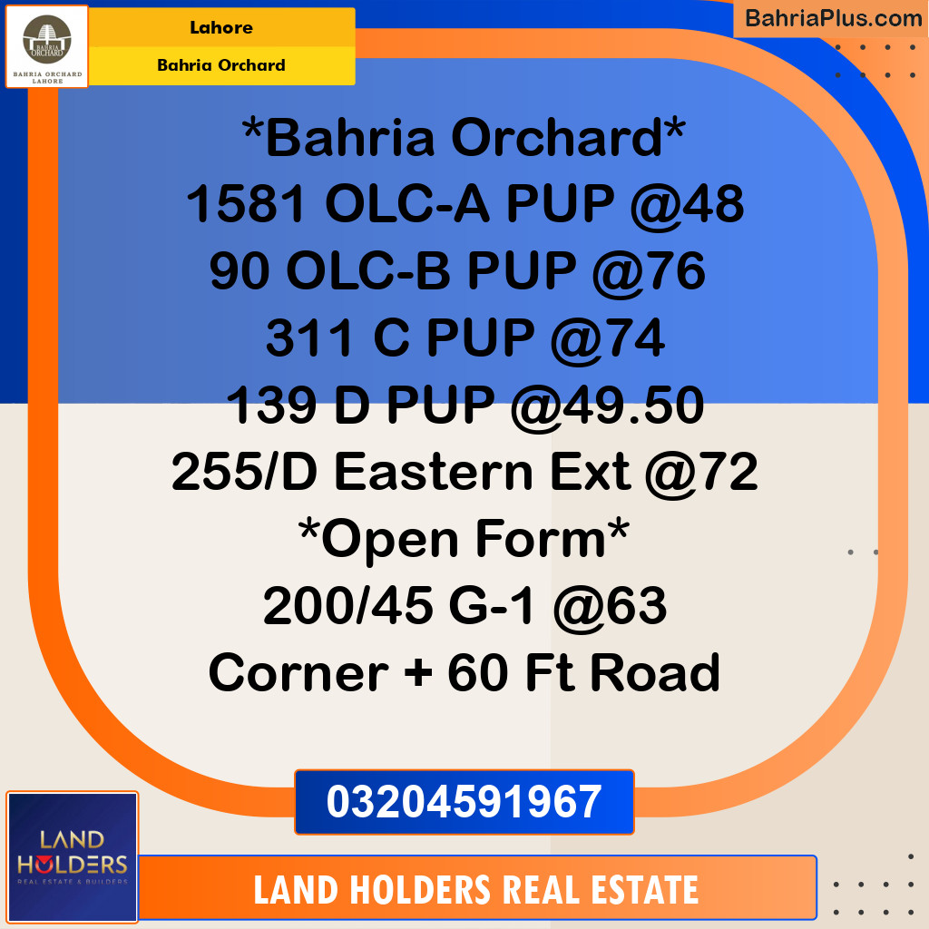Residential Plot for Sale in Bahria Orchard, Lahore - (BP-157437)