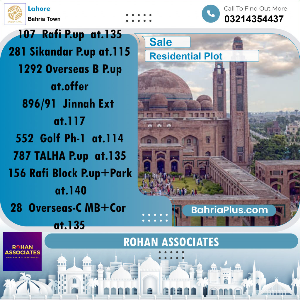 Residential Plot for Sale in Sector E - Rafi Block -  Bahria Town, Lahore - (BP-157439)