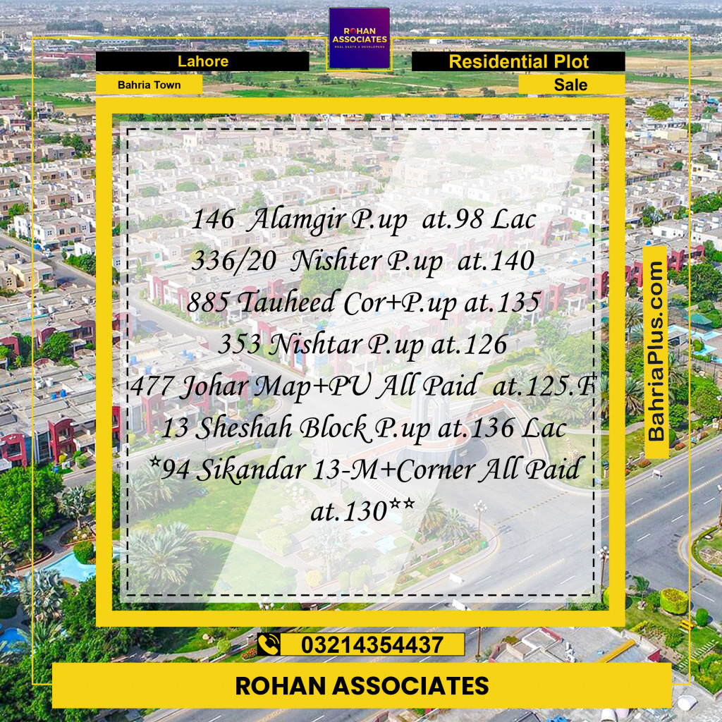 Residential Plot for Sale in Bahria Town, Lahore - (BP-157440)