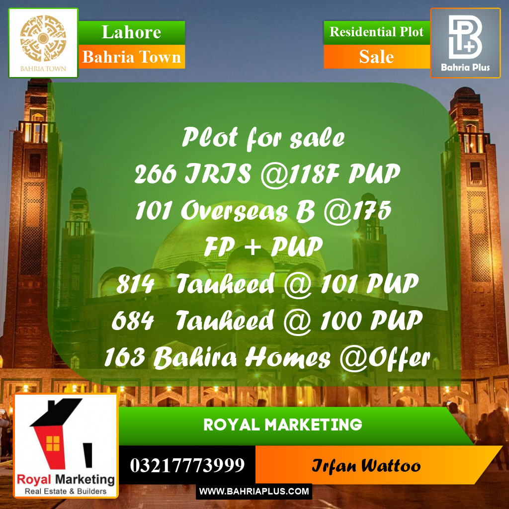 Residential Plot for Sale in Bahria Town, Lahore - (BP-157460)