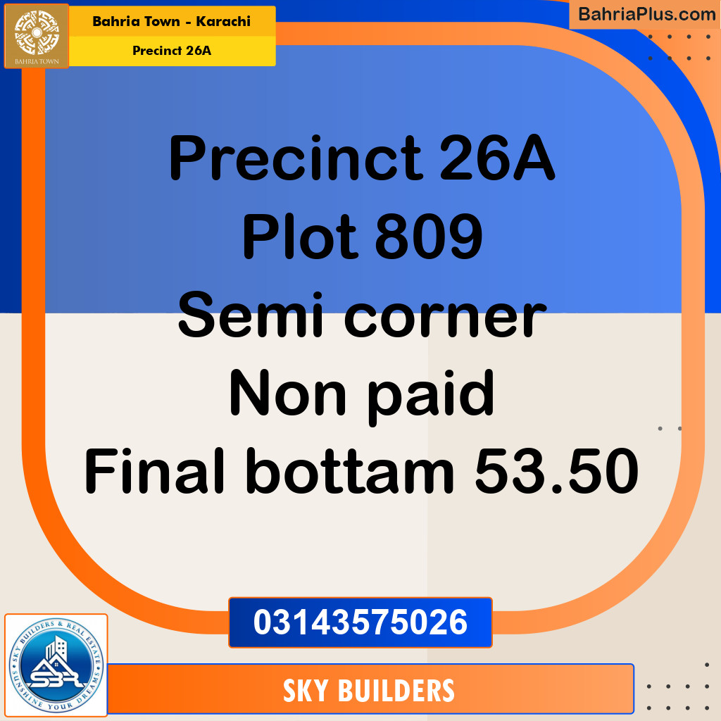 125 Sq. Yards Residential Plot for Sale in Precinct 26A -  Bahria Town, Karachi - (BP-157466)