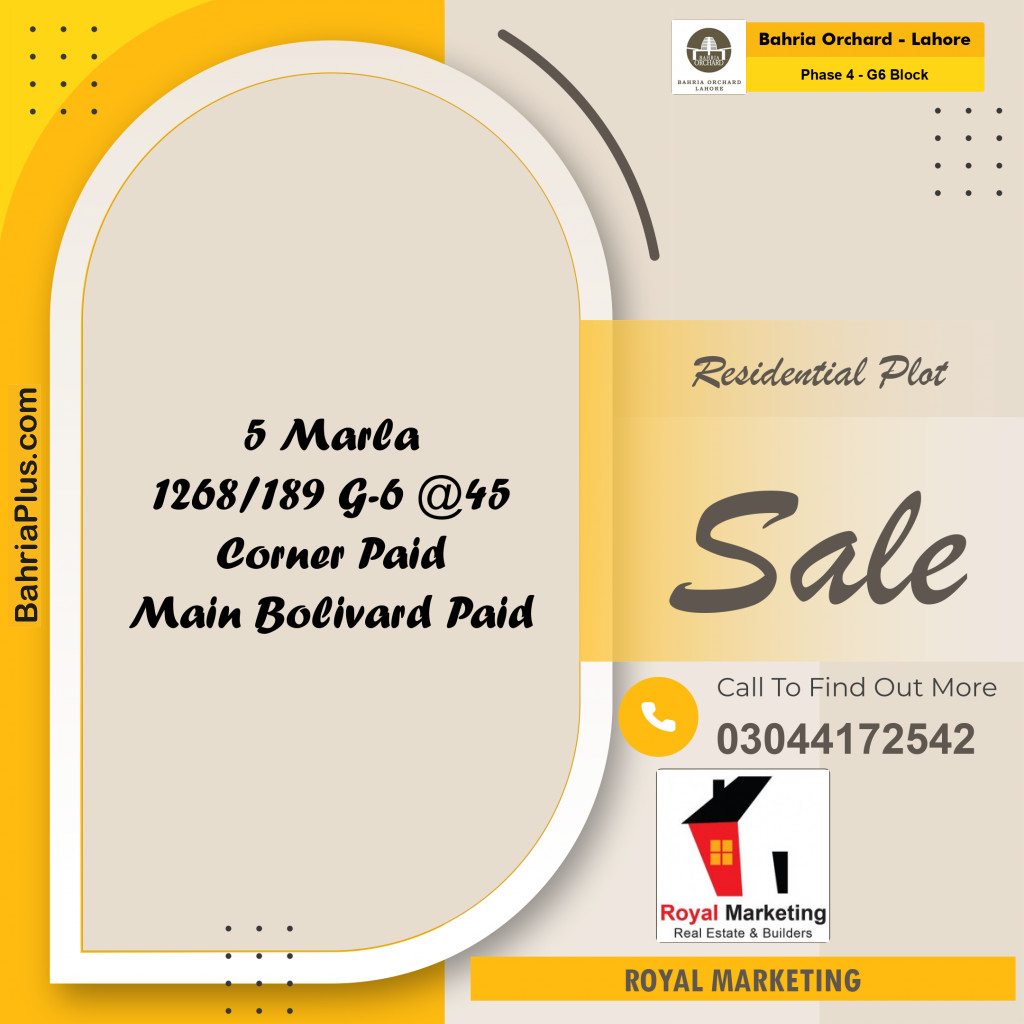 Residential Plot for Sale in Phase 4 - G6 Block -  Bahria Orchard, Lahore - (BP-157554)