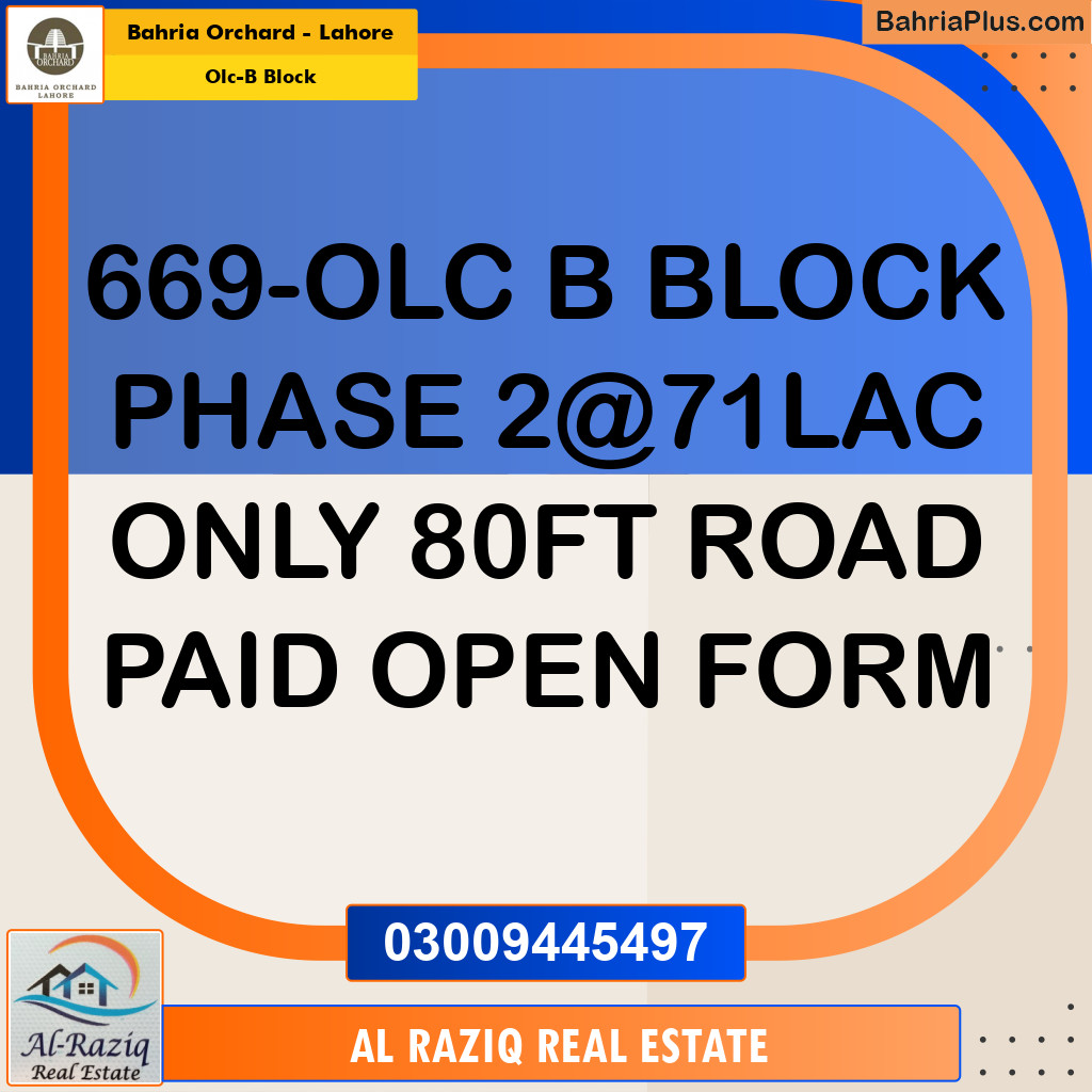 Residential Plot for Sale in OLC-B Block -  Bahria Orchard, Lahore - (BP-157558)