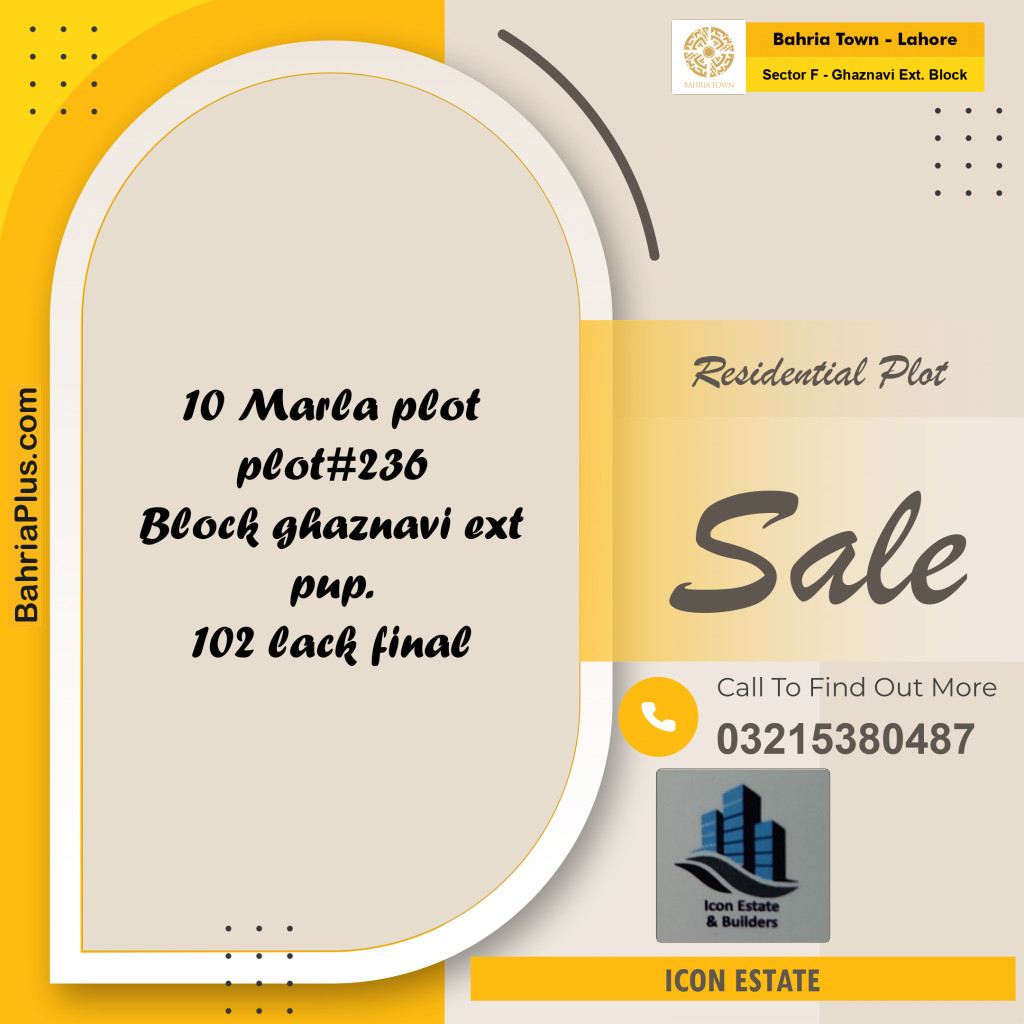 Residential Plot for Sale in Sector F - Ghaznavi Ext. Block -  Bahria Town, Lahore - (BP-157578)