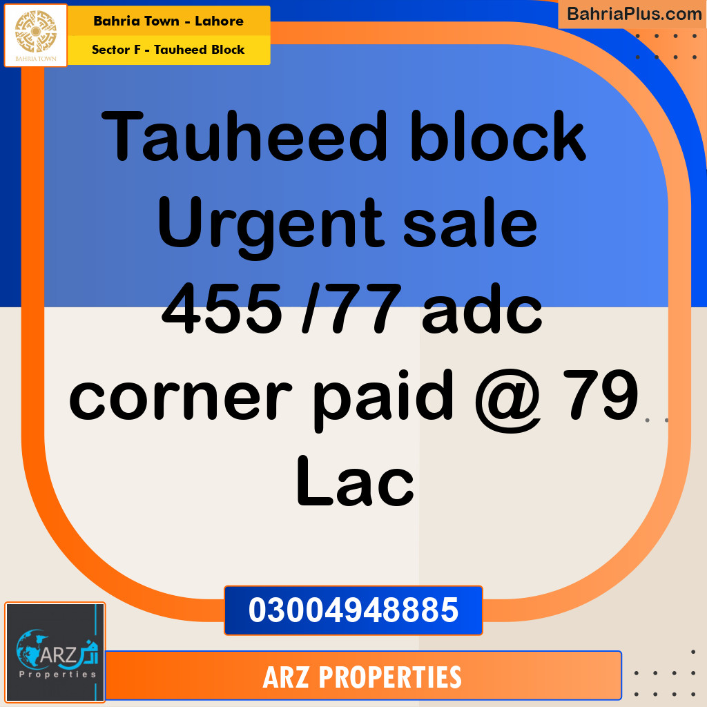 Residential Plot for Sale in Sector F - Tauheed Block -  Bahria Town, Lahore - (BP-157625)