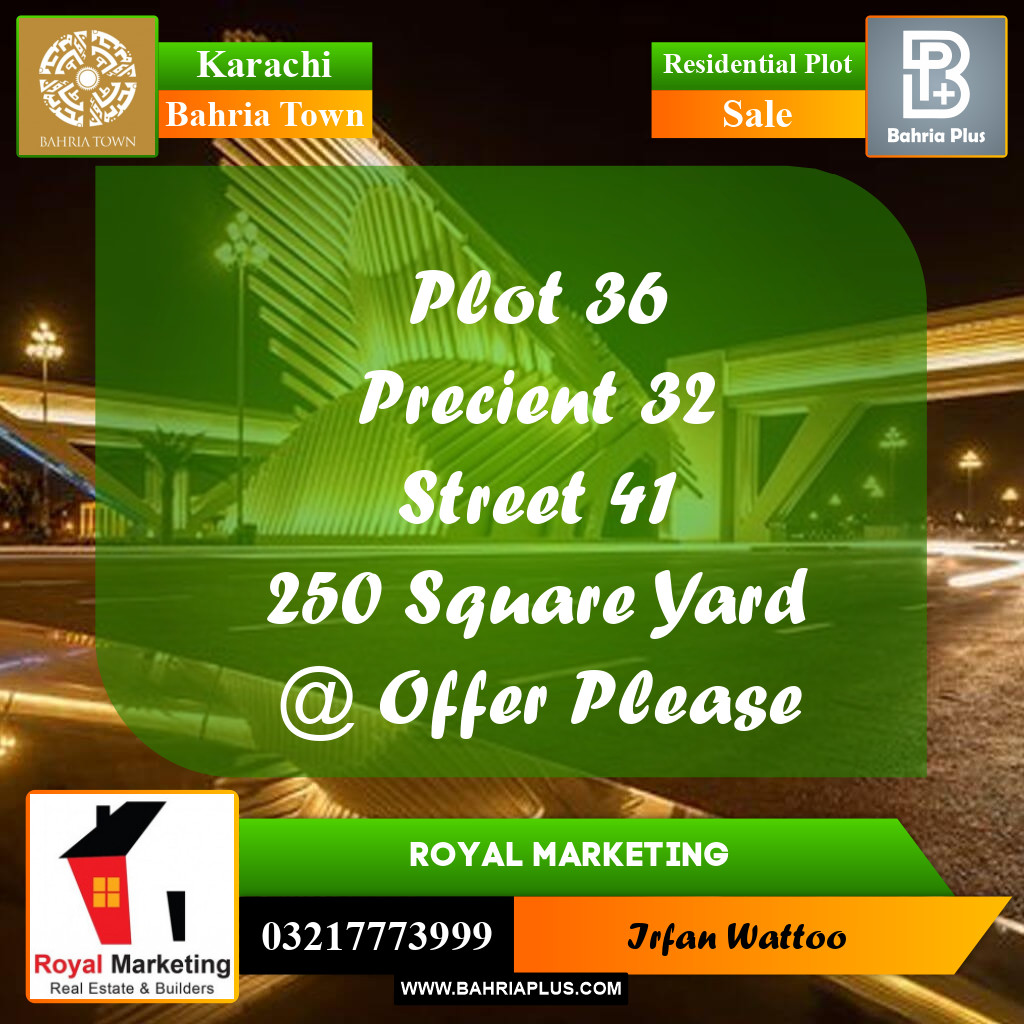 250 Sq. Yards Residential Plot for Sale in Precinct 32 -  Bahria Town, Karachi - (BP-157626)