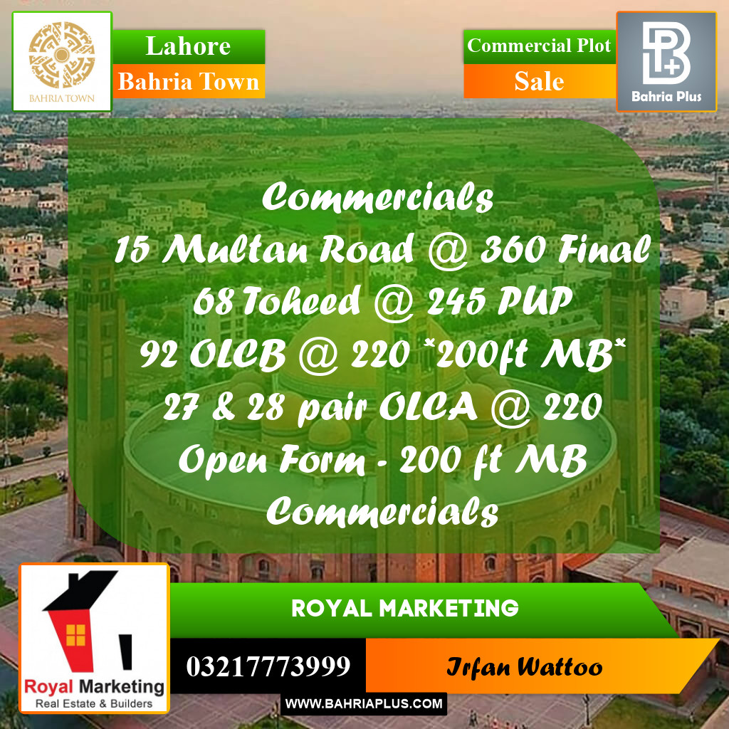 Commercial Plot for Sale in Bahria Town, Lahore - (BP-157647)