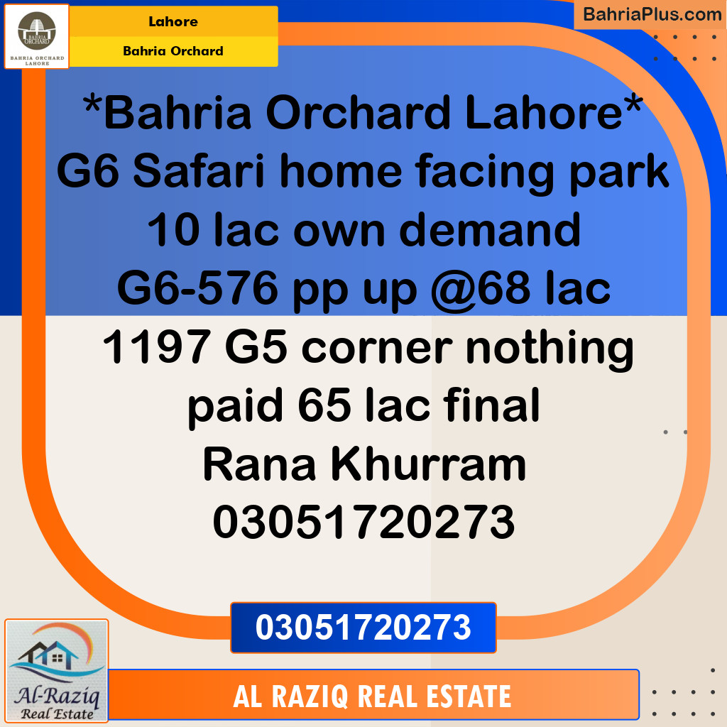 Residential Plot for Sale in Phase 4 - G6 Block -  Bahria Orchard, Lahore - (BP-157649)
