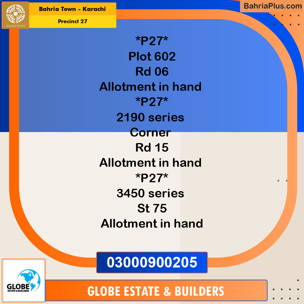 Residential Plot for Sale in Precinct 27 -  Bahria Town, Karachi - (BP-157667)