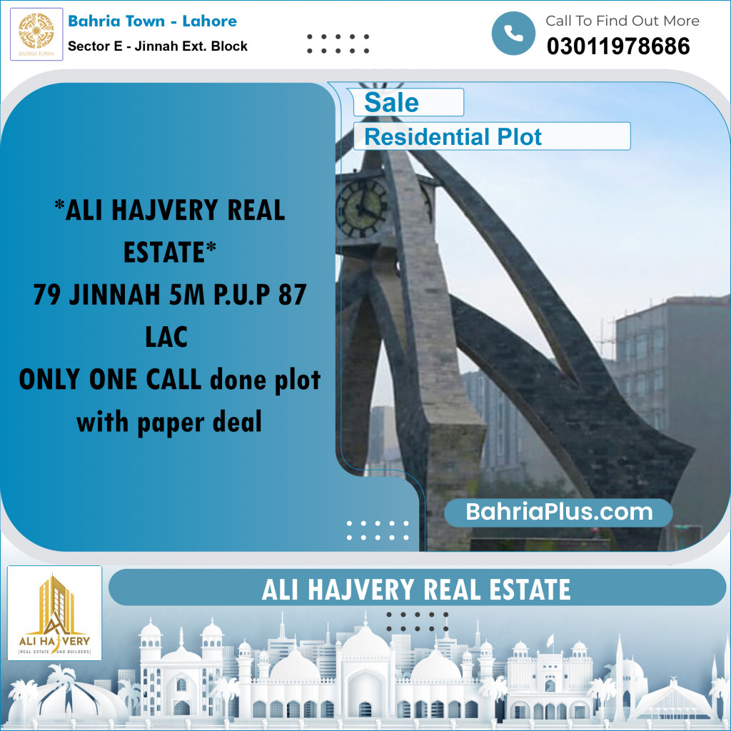 Residential Plot for Sale in Sector E - Jinnah Ext. Block -  Bahria Town, Lahore - (BP-157697)