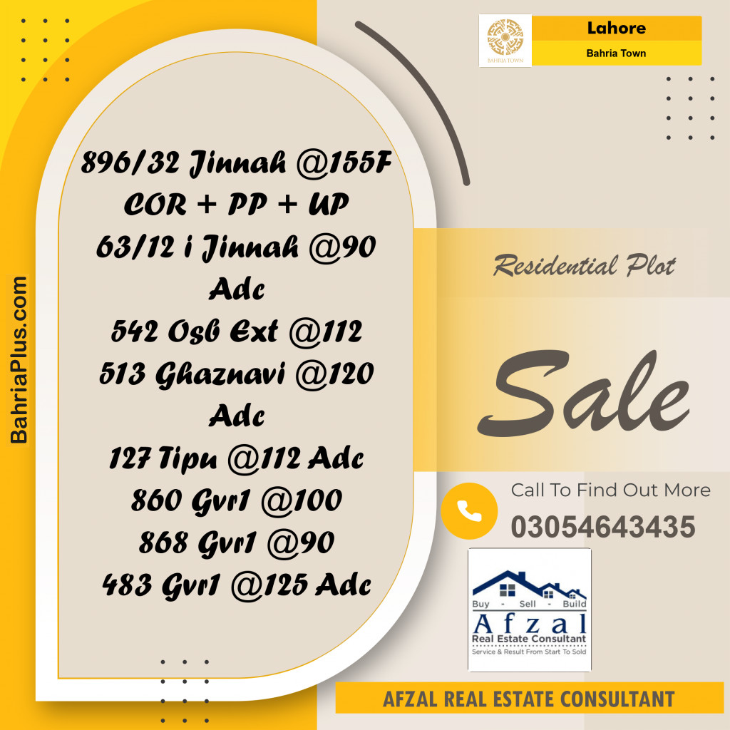 Residential Plot for Sale in Sector E - Jinnah Block -  Bahria Town, Lahore - (BP-157750)