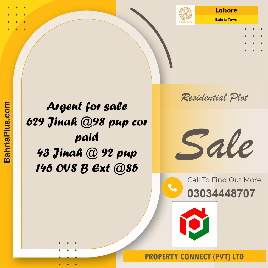 Residential Plot for Sale in Sector E - Jinnah Block -  Bahria Town, Lahore - (BP-157773)