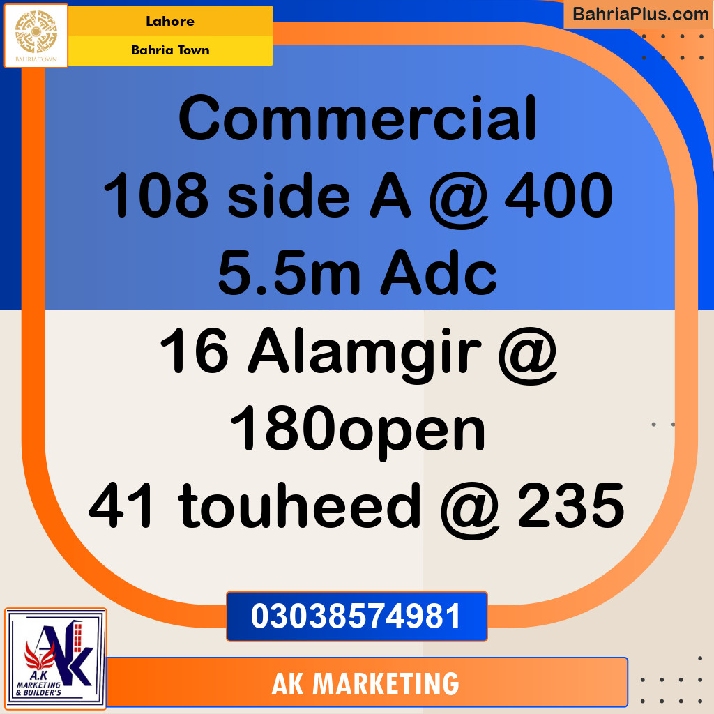 Commercial Plot for Sale in Bahria Town, Lahore - (BP-157788)