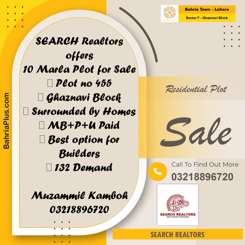 Residential Plot for Sale in Sector F - Ghaznavi Block -  Bahria Town, Lahore - (BP-157875)