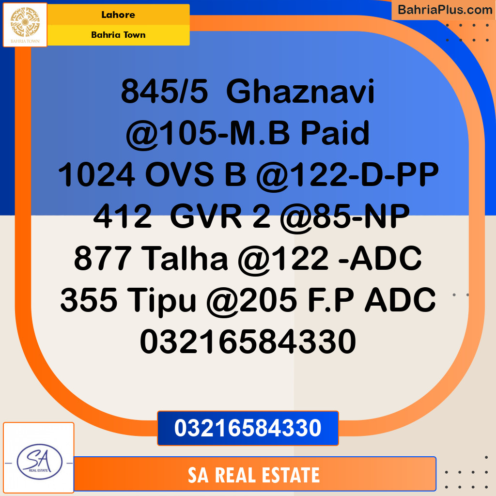 Residential Plot for Sale in Sector F - Ghaznavi Block -  Bahria Town, Lahore - (BP-157888)