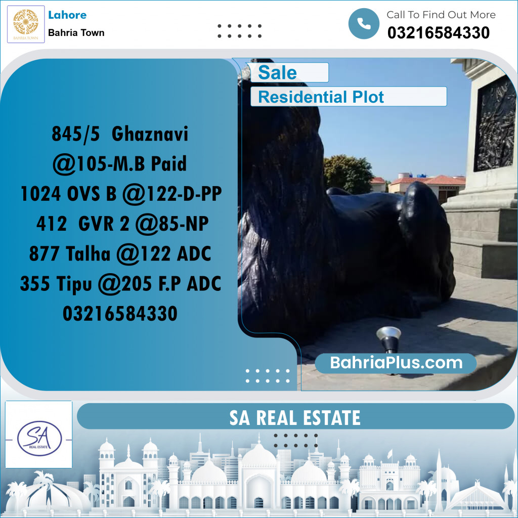 Residential Plot for Sale in Sector F - Ghaznavi Block -  Bahria Town, Lahore - (BP-157890)