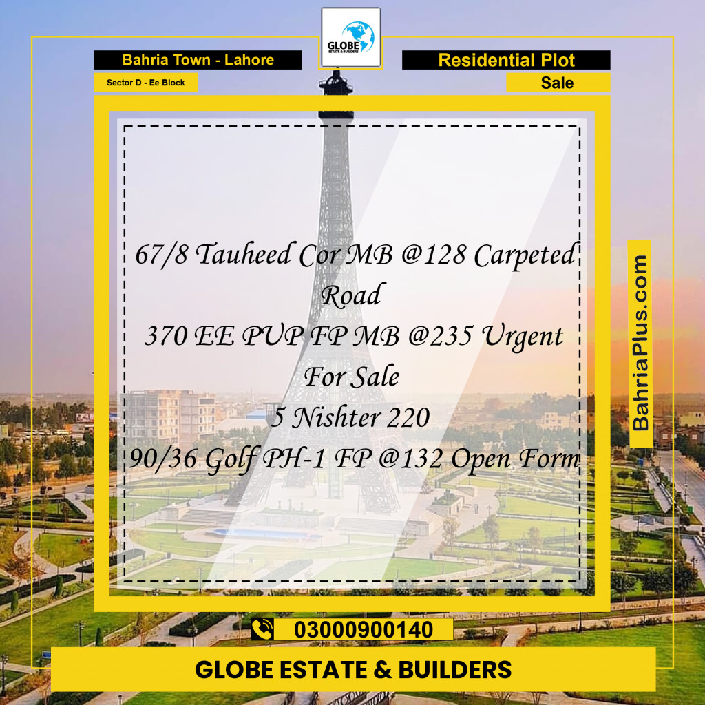 Residential Plot for Sale in Sector D - EE Block -  Bahria Town, Lahore - (BP-157906)