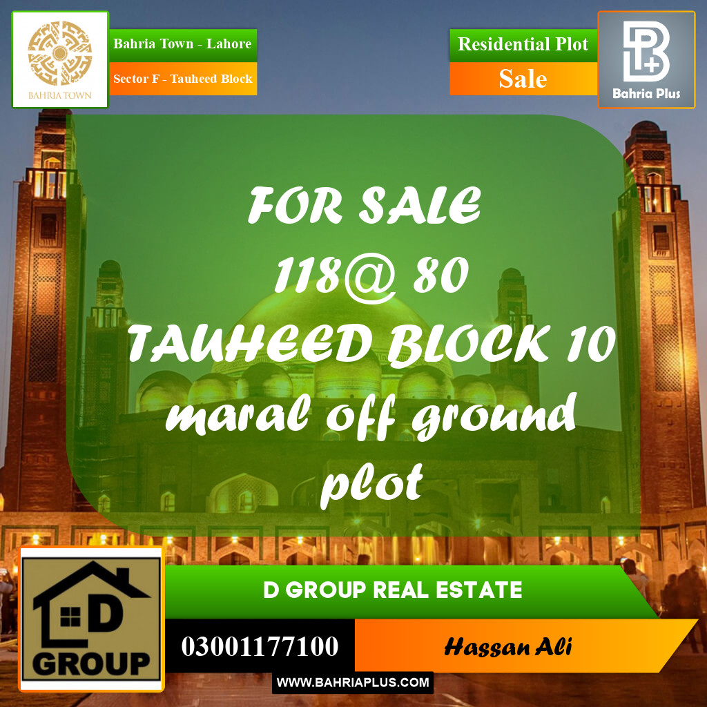 Residential Plot for Sale in Sector F - Tauheed Block -  Bahria Town, Lahore - (BP-157914)