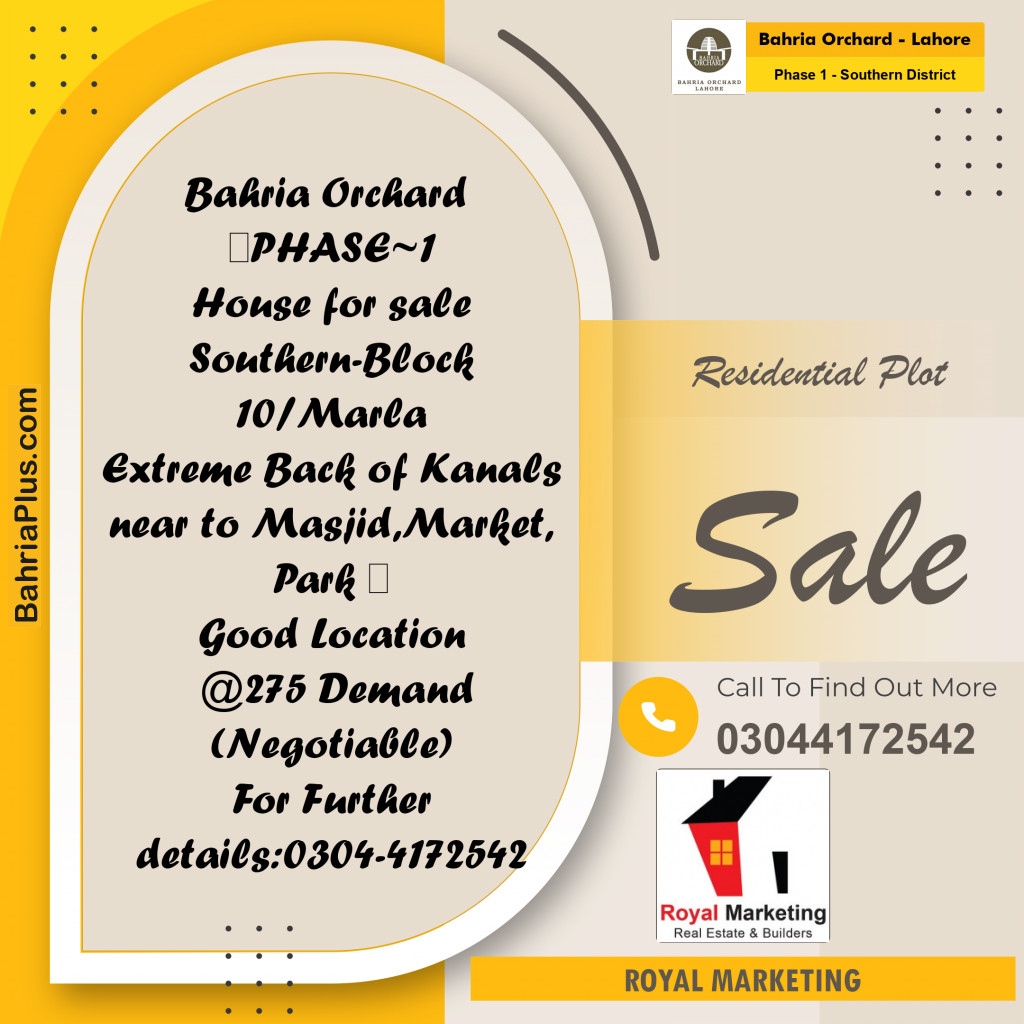 Residential Plot for Sale in Phase 1 - Southern District -  Bahria Orchard, Lahore - (BP-157923)