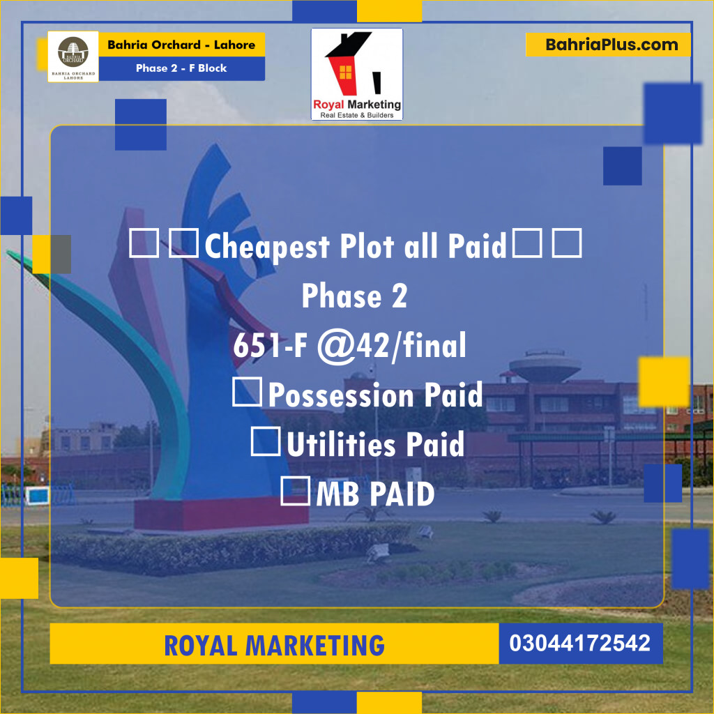 Residential Plot for Sale in Phase 2 - F Block -  Bahria Orchard, Lahore - (BP-157924)