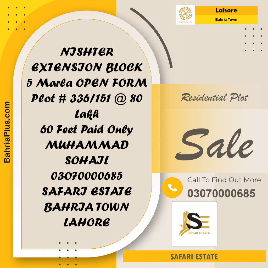 Residential Plot for Sale in Bahria Town, Lahore - (BP-157969)