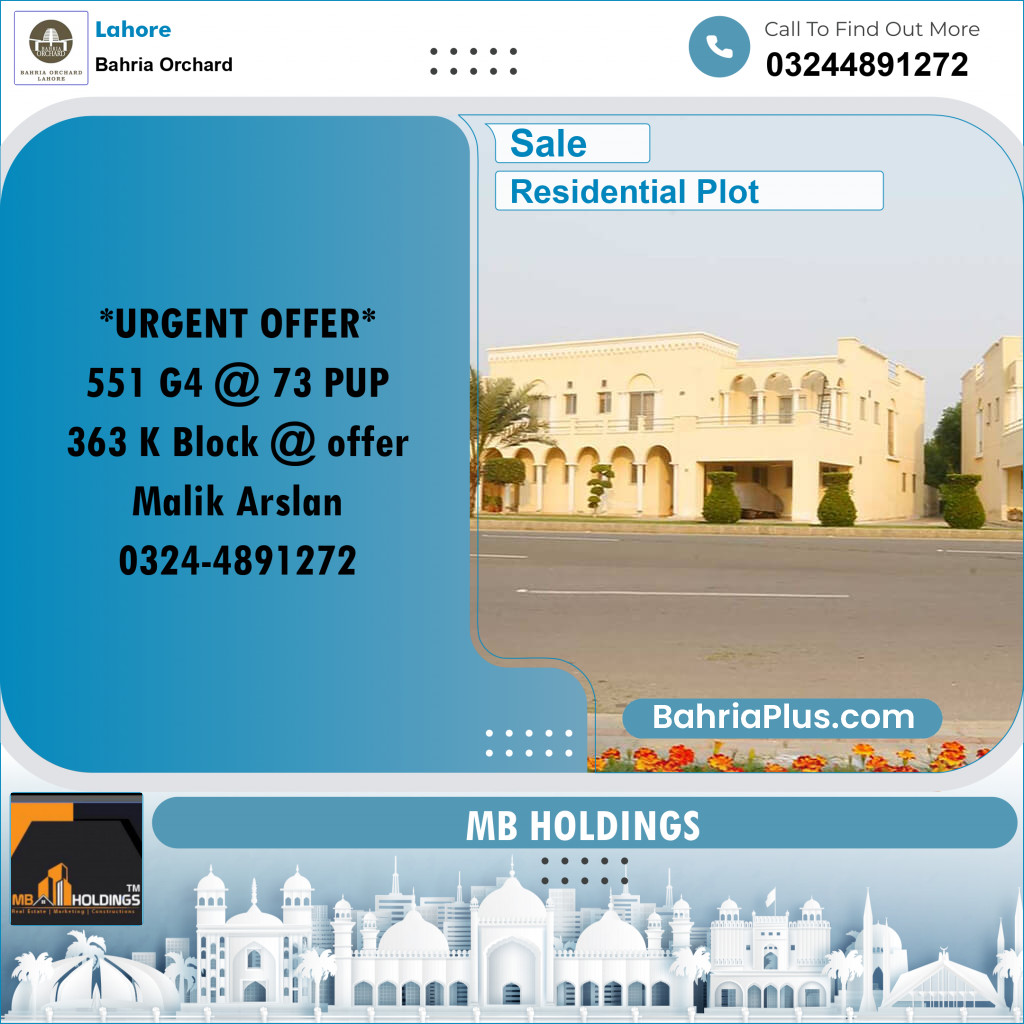 Residential Plot for Sale in Bahria Orchard, Lahore - (BP-157970)