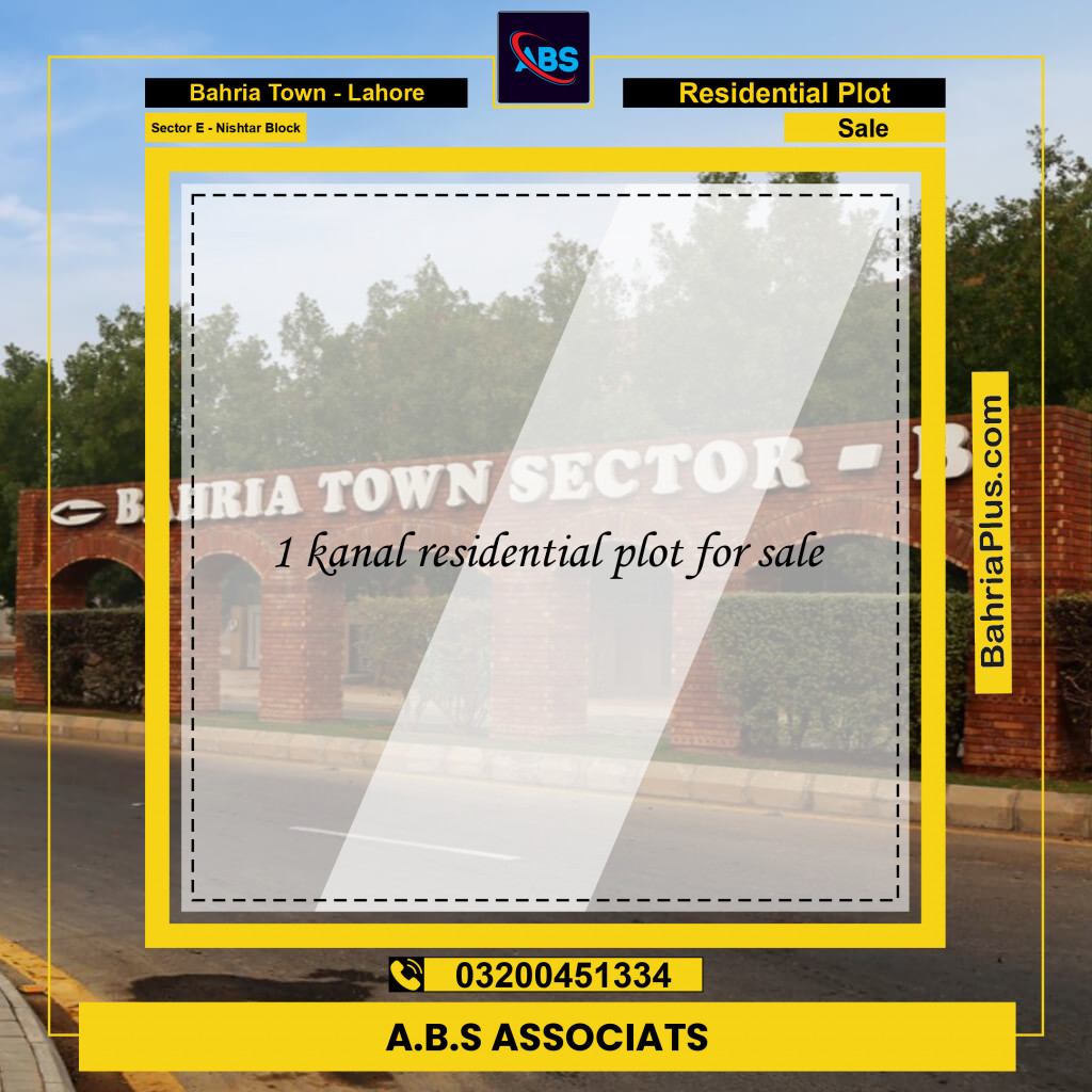 Residential Plot for Sale in Sector E - Nishtar Block -  Bahria Town, Lahore - (BP-157993)