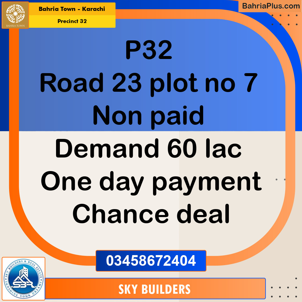 250 Sq. Yards Residential Plot for Sale in Precinct 32 -  Bahria Town, Karachi - (BP-158023)