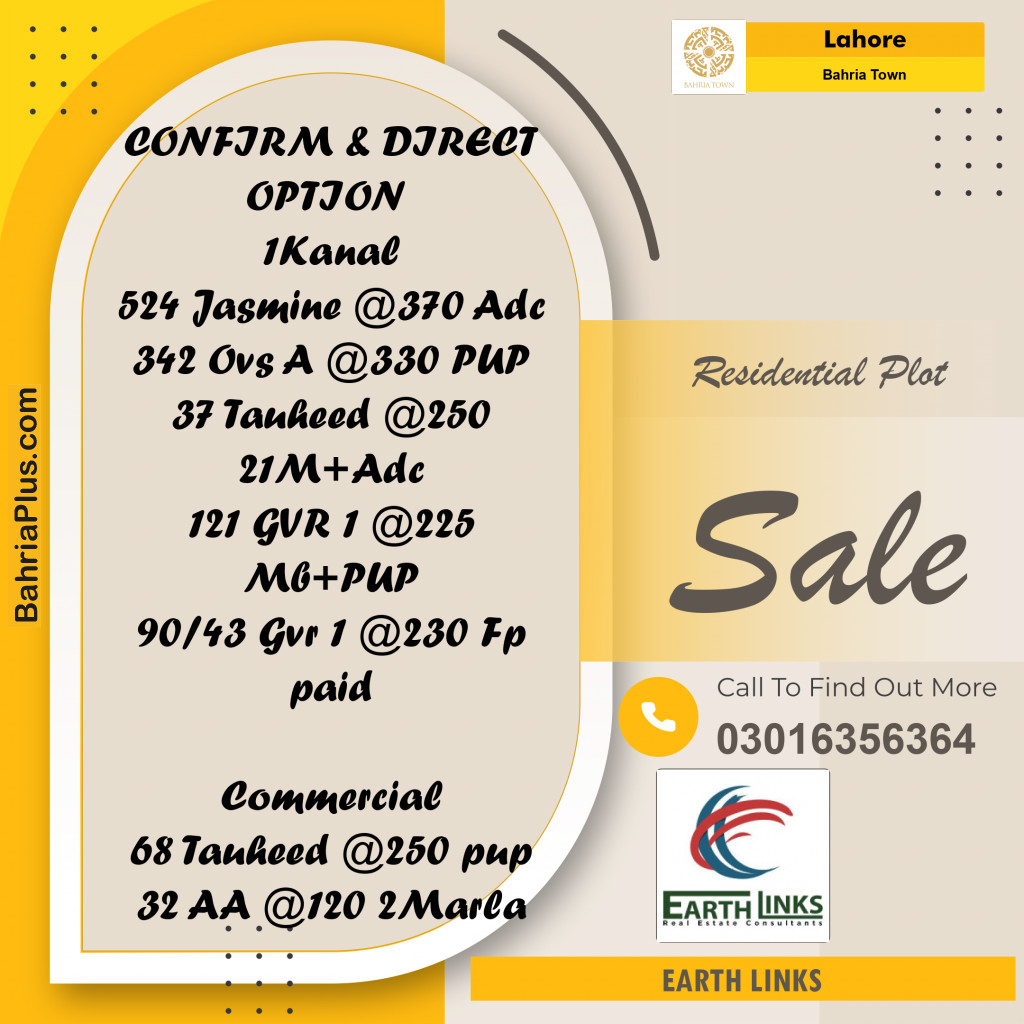 Residential Plot for Sale in Sector C - Jasmine Block -  Bahria Town, Lahore - (BP-158033)