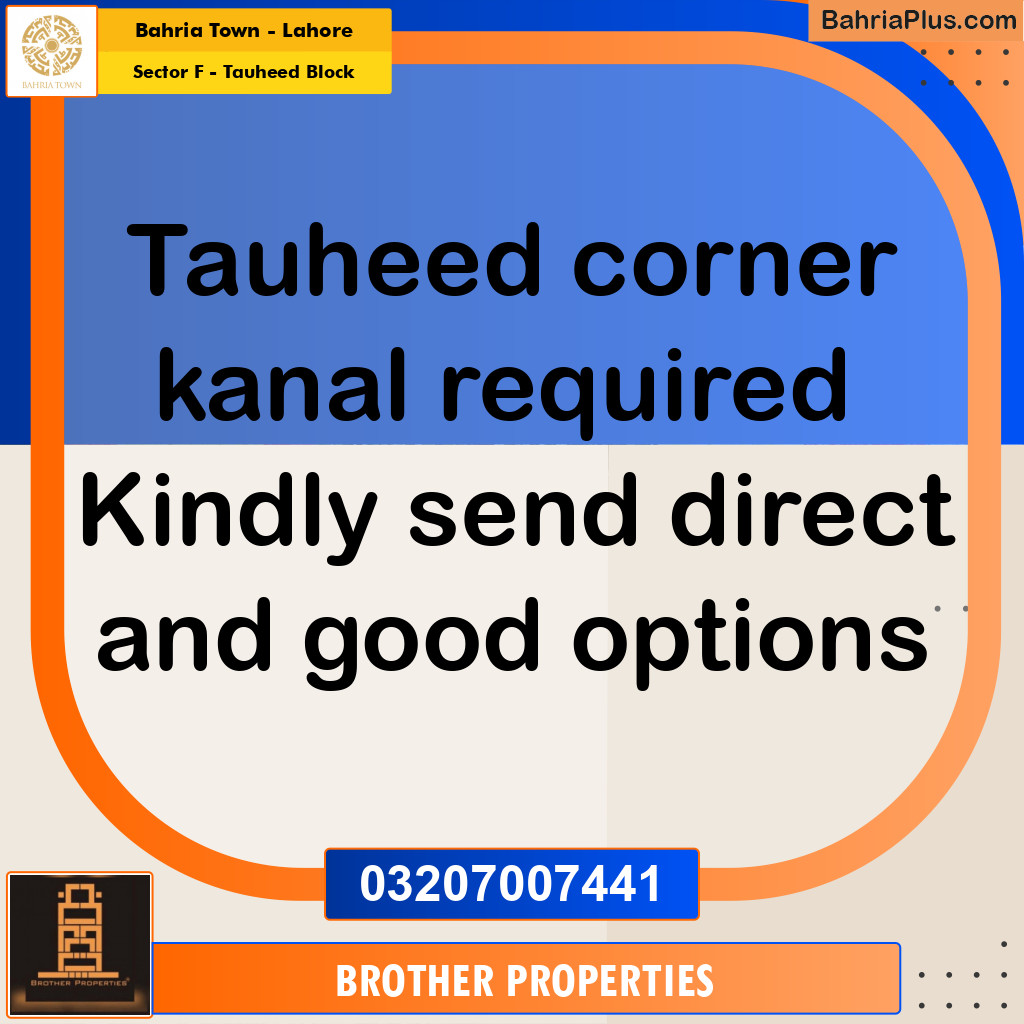 Residential Plot for Sale in Sector F - Tauheed Block -  Bahria Town, Lahore - (BP-158051)