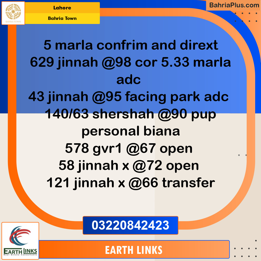 Residential Plot for Sale in Sector E - Jinnah Block -  Bahria Town, Lahore - (BP-158053)
