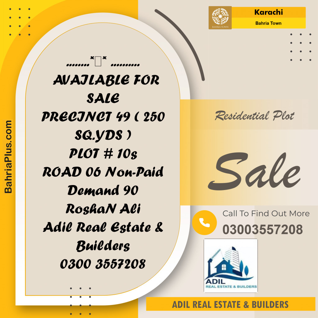 250 Sq. Yards Residential Plot for Sale in Precinct 49 -  Bahria Town, Karachi - (BP-158078)