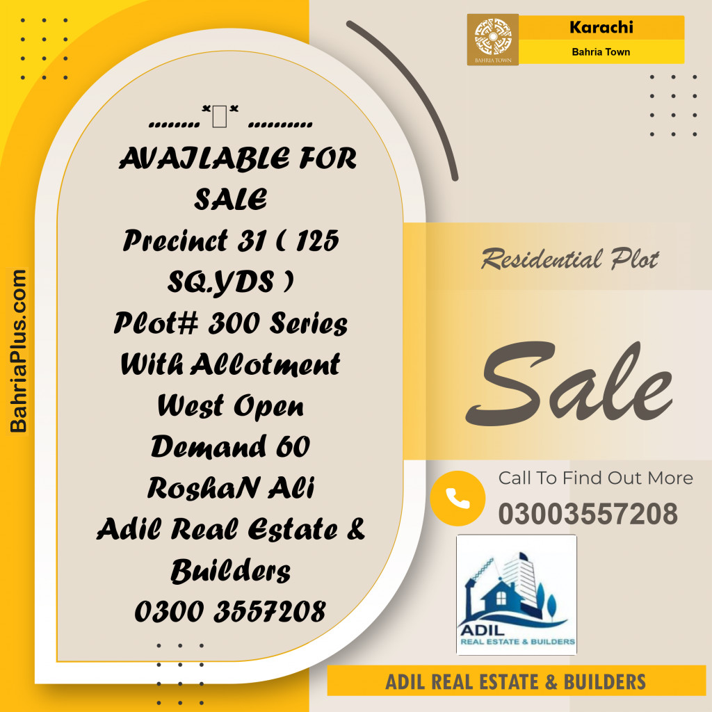 Residential Plot for Sale in Precinct 31 Plot -  Bahria Town, Karachi - (BP-158079)