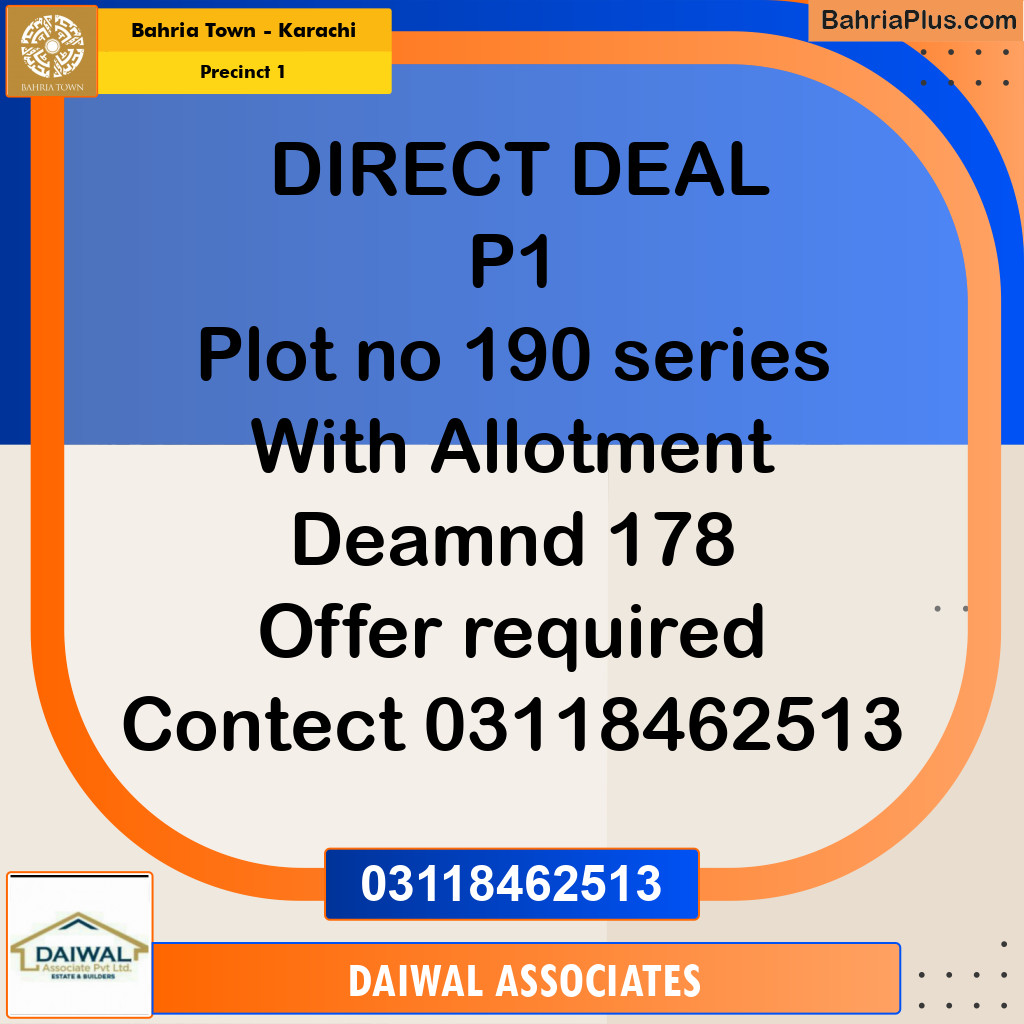250 Sq. Yards Residential Plot for Sale in Precinct 1 -  Bahria Town, Karachi - (BP-158097)