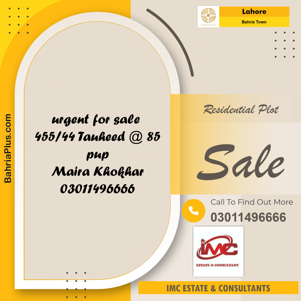 Residential Plot for Sale in Sector F - Tauheed Block -  Bahria Town, Lahore - (BP-158131)