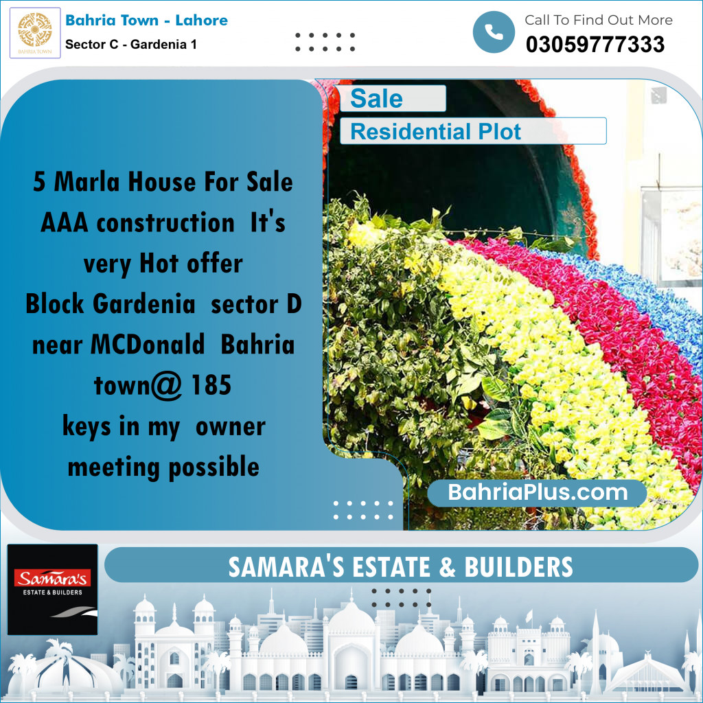 Residential Plot for Sale in Sector C - Gardenia 1 -  Bahria Town, Lahore - (BP-158141)