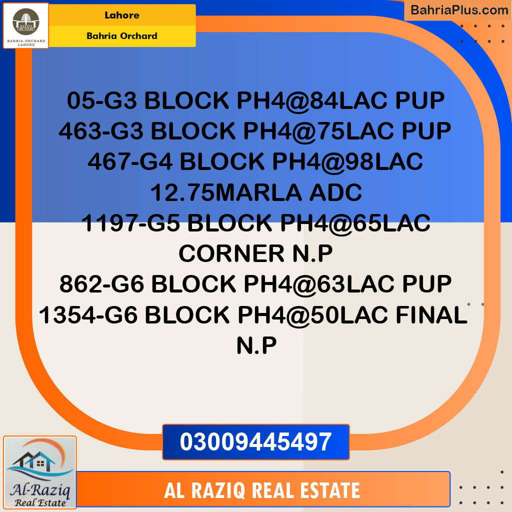 Residential Plot for Sale in Phase 4 - G3 Block -  Bahria Orchard, Lahore - (BP-158175)