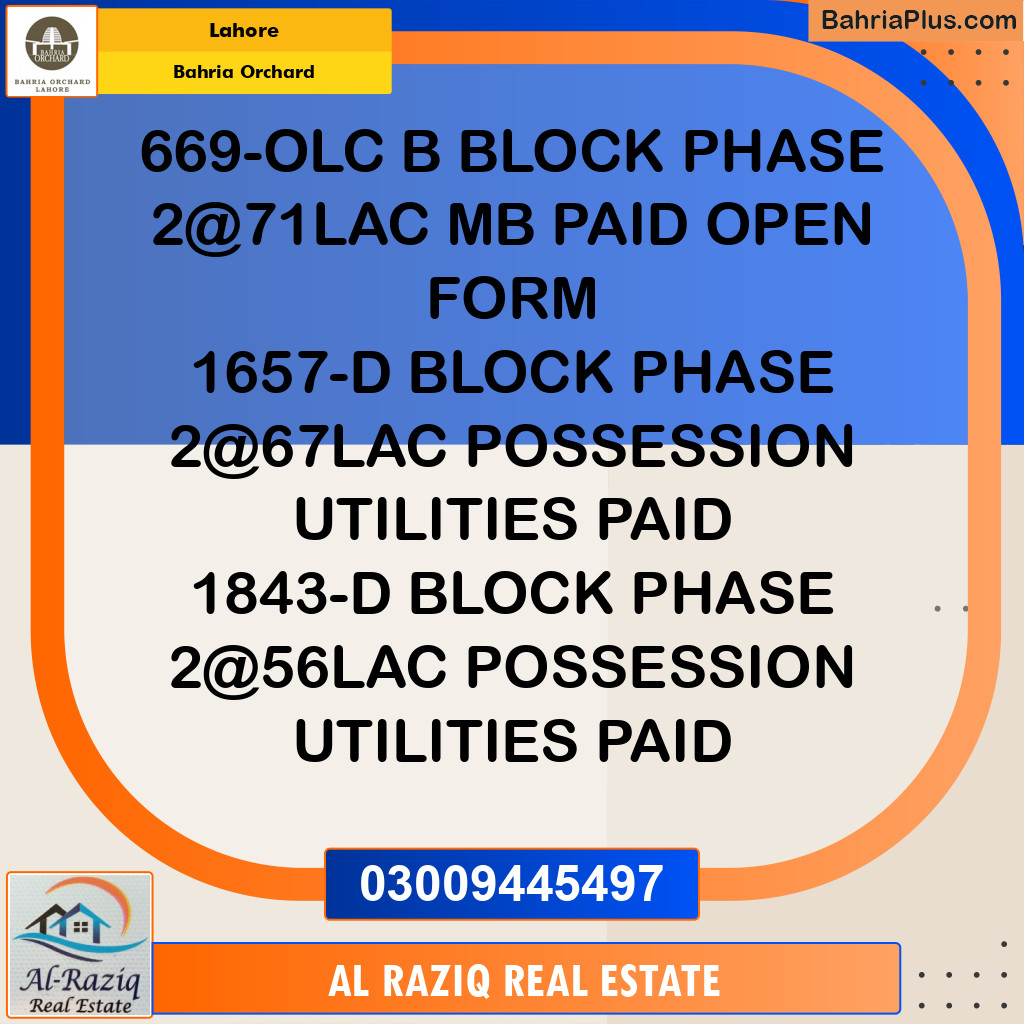 Residential Plot for Sale in OLC-B Block -  Bahria Orchard, Lahore - (BP-158177)