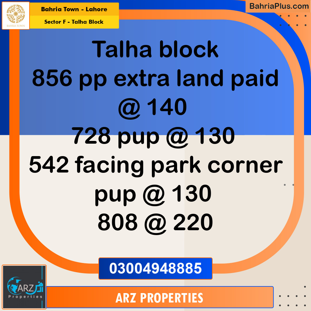 Residential Plot for Sale in Sector F - Talha Block -  Bahria Town, Lahore - (BP-158241)