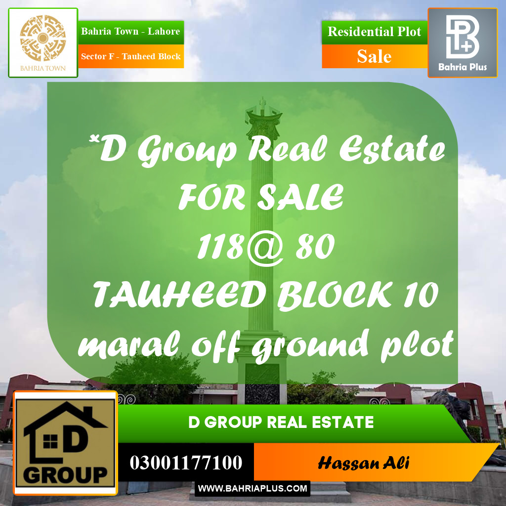 Residential Plot for Sale in Sector F - Tauheed Block -  Bahria Town, Lahore - (BP-158275)