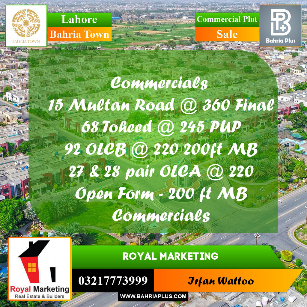 Commercial Plot for Sale in Sector F - Tauheed Block -  Bahria Town, Lahore - (BP-158279)
