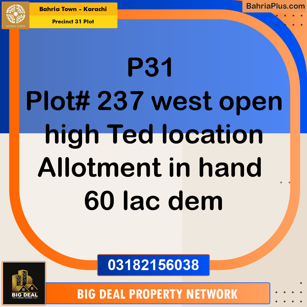 Residential Plot for Sale in Precinct 31 Plot -  Bahria Town, Karachi - (BP-158362)