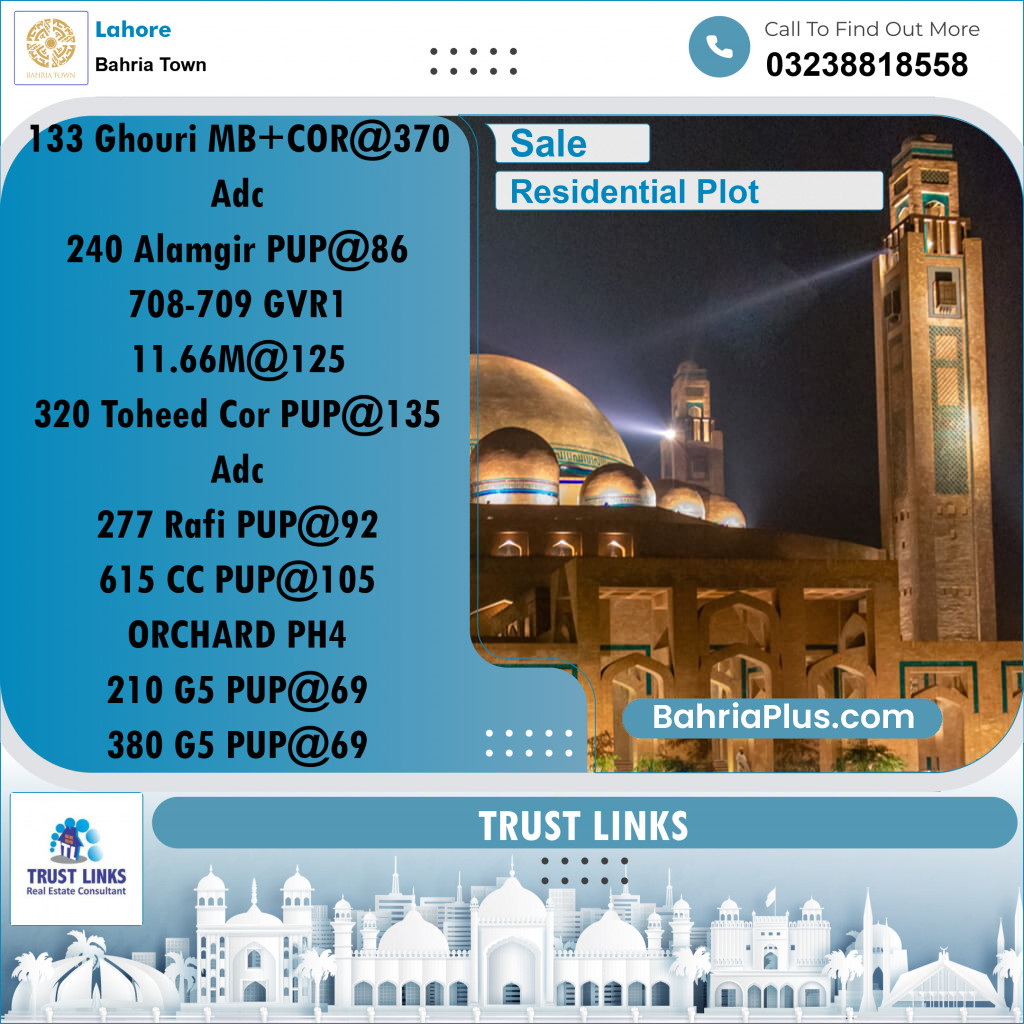 Residential Plot for Sale in Sector B - Ghouri Block -  Bahria Town, Lahore - (BP-158401)