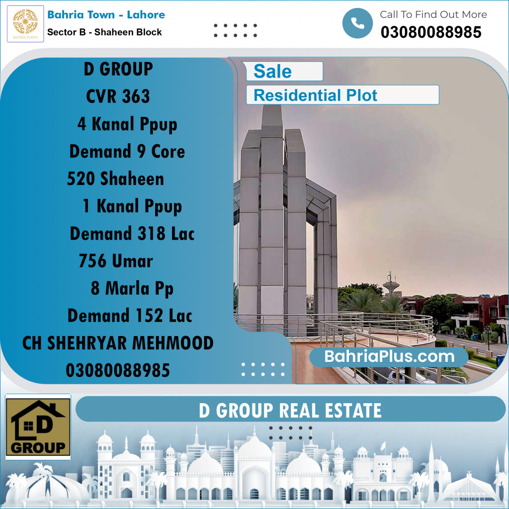 Residential Plot for Sale in Sector B - Shaheen Block -  Bahria Town, Lahore - (BP-158443)