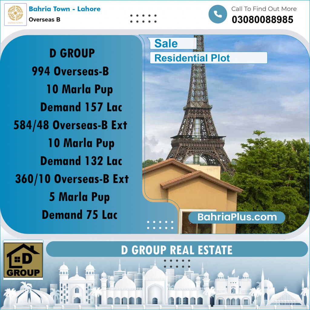 Residential Plot for Sale in Overseas B -  Bahria Town, Lahore - (BP-158444)