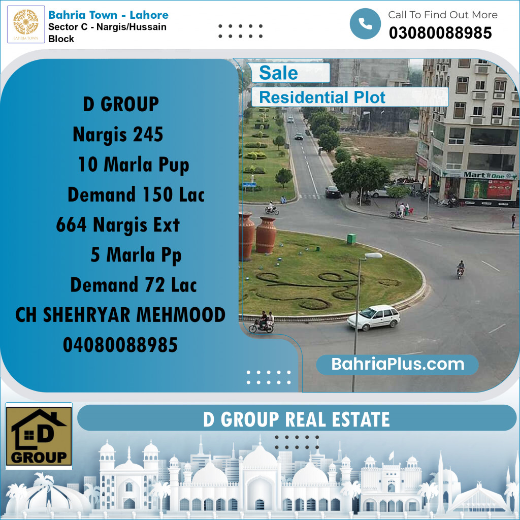 Residential Plot for Sale in Sector C - Nargis/Hussain Block -  Bahria Town, Lahore - (BP-158447)
