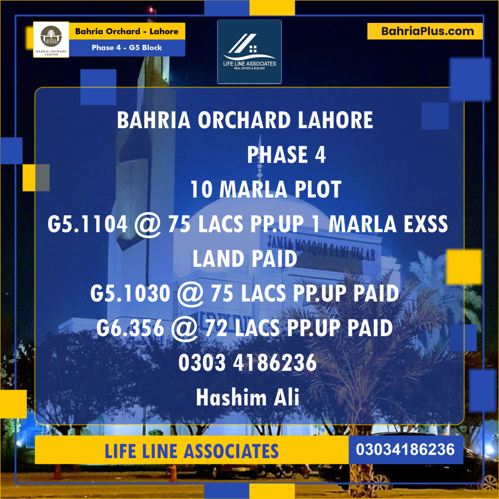 Residential Plot for Sale in Phase 4 - G5 Block -  Bahria Orchard, Lahore - (BP-158456)