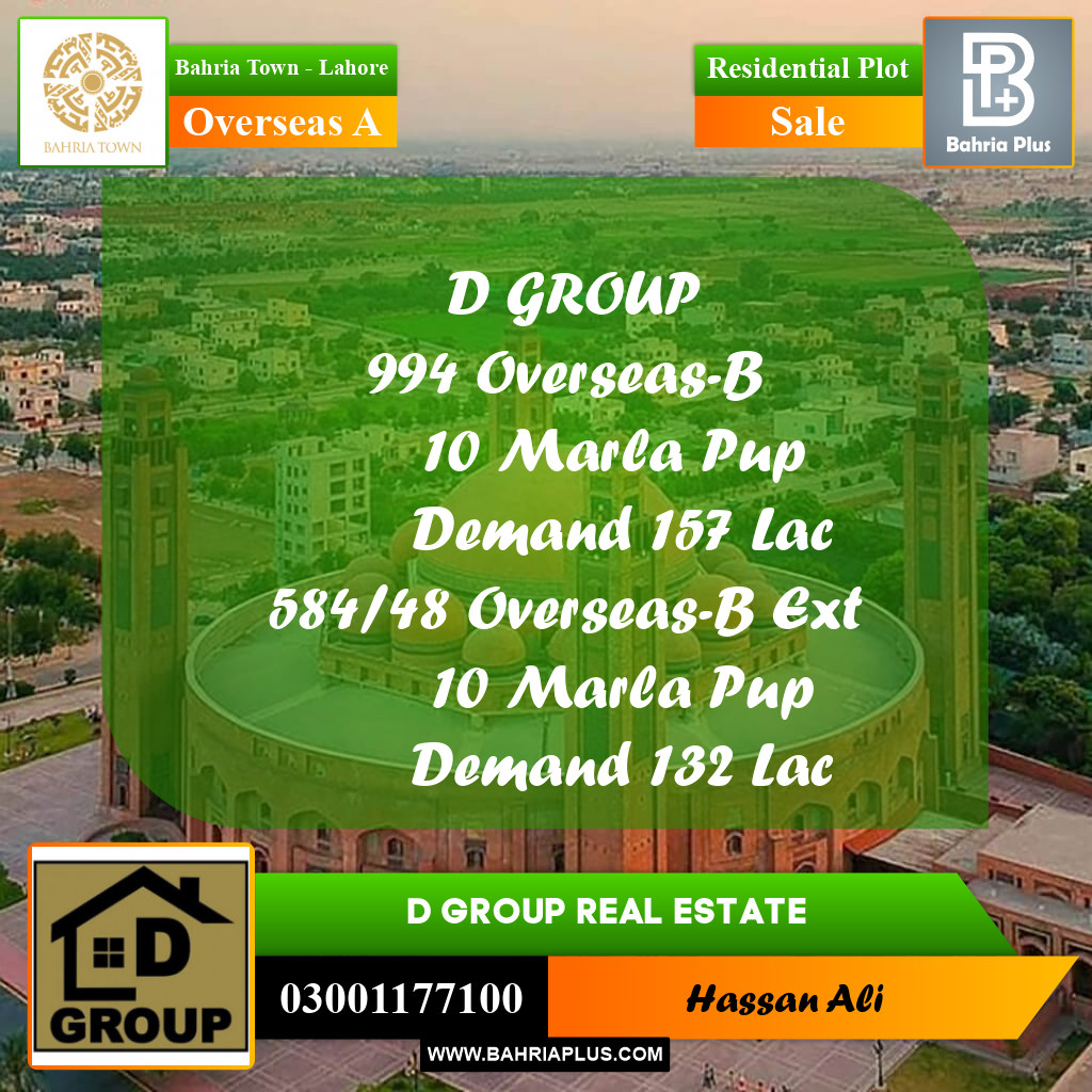 Residential Plot for Sale in Overseas A -  Bahria Town, Lahore - (BP-158467)